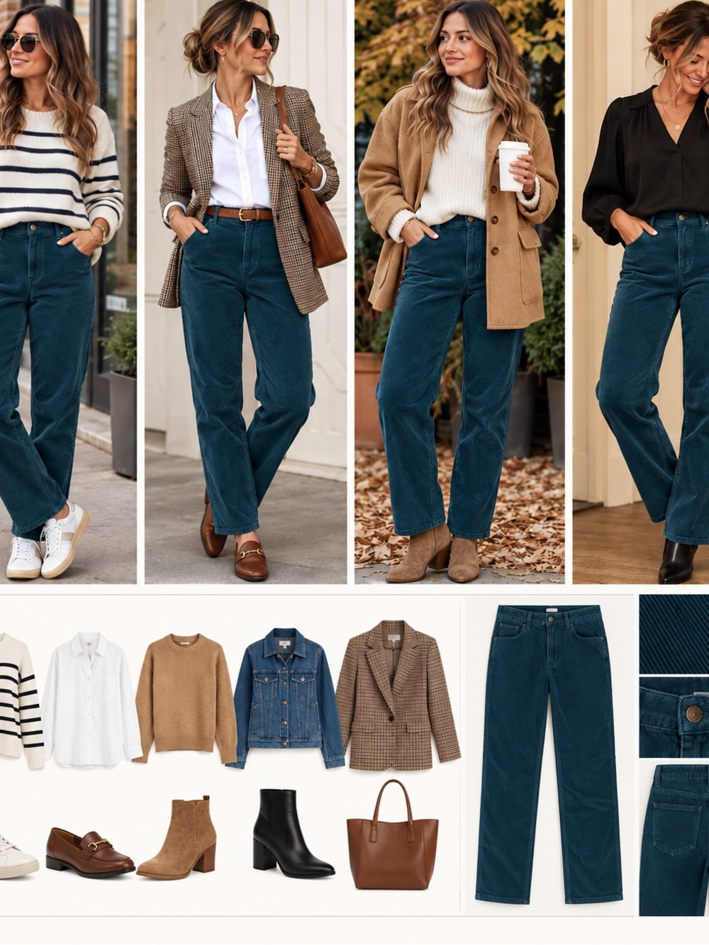 High-Rise Corduroy Straight Leg Jeans in Teal